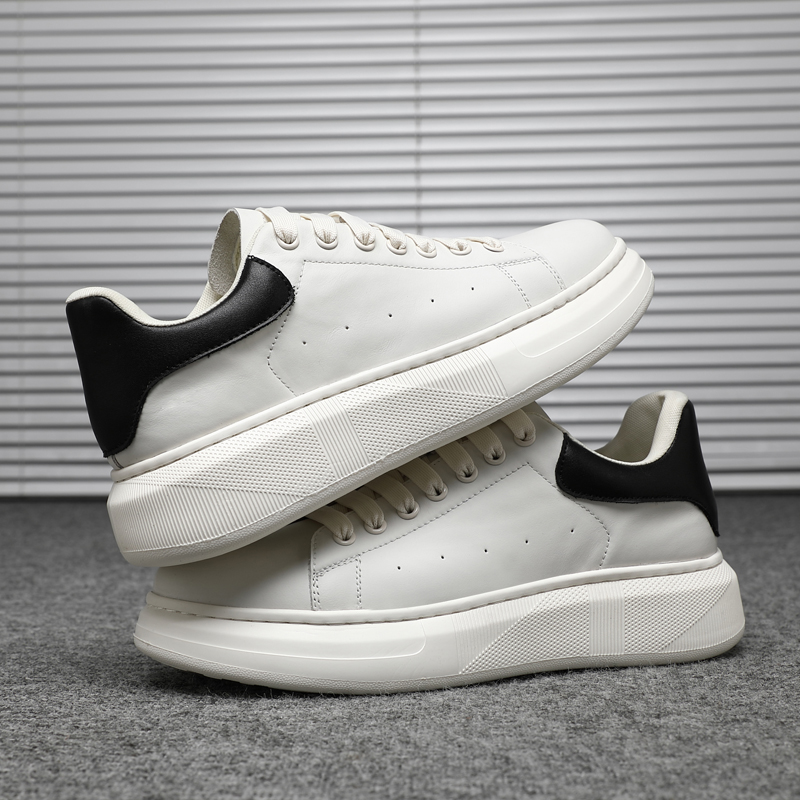 luxury shoes 2026 Men's White Black Heel Platform Sneakers Casual Lace-Up Thick Sole Skate Shoes free shipping
