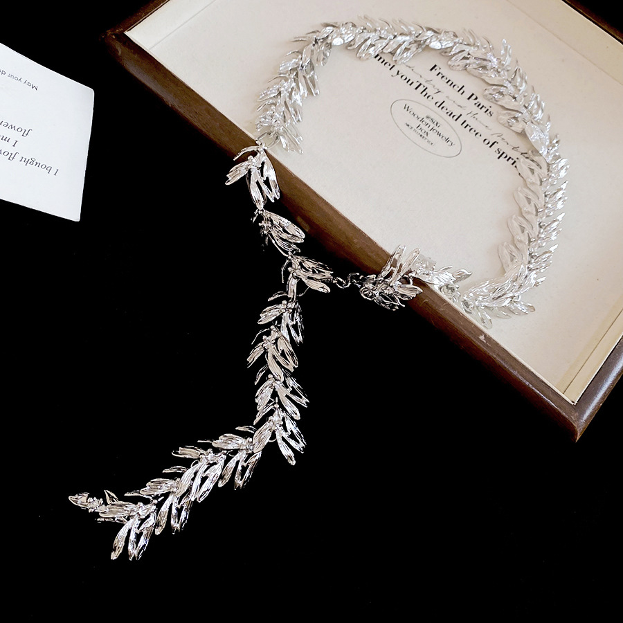 European American cross-border three-dimensional creative wheat ear Y-shaped necklace for women, unique and stylish long leaf tassel commuter accessor - view 8