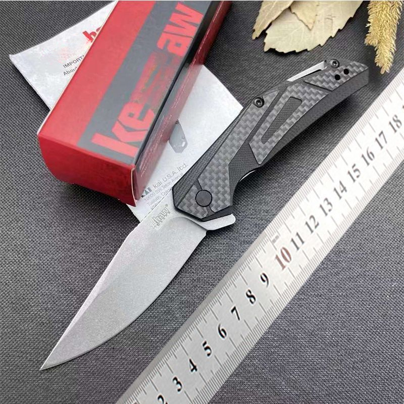 KS 1370 Grey Folding Knife D2 Steel Blade G10 Composite Carbon Fiber Handle Portable Household Fruit EDC Carry-Along Tool Knife