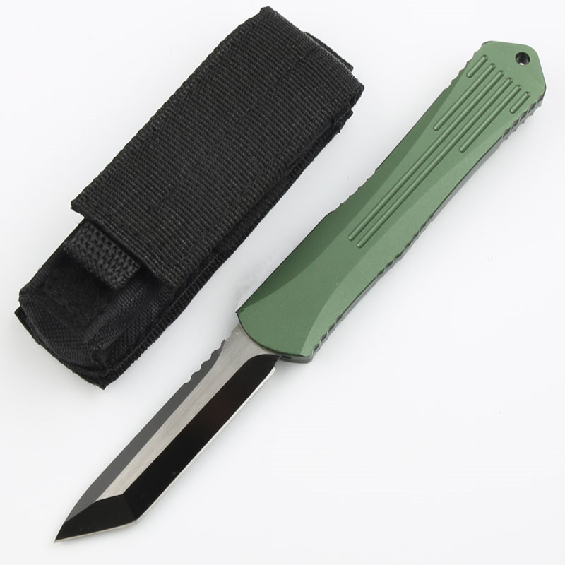 High-hardness outdoor folding knife with green handle, made of aviation aluminum, D2 blade wilderness survival, sharp portable, suitable for camping a