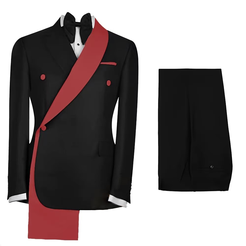 Mens Suits Casual Contrast Color Men 2 Pieces Single Breasted Wedding Groom Tuxedos Customized Blazer Pants Traje Juvenil Masculino