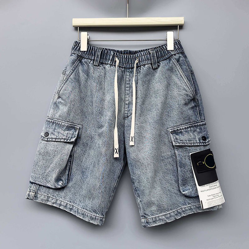 Vintage Washed Denim Shorts for Men Multi Pocket Casual Summer Jeans Cargo Shorts 26ss 0425