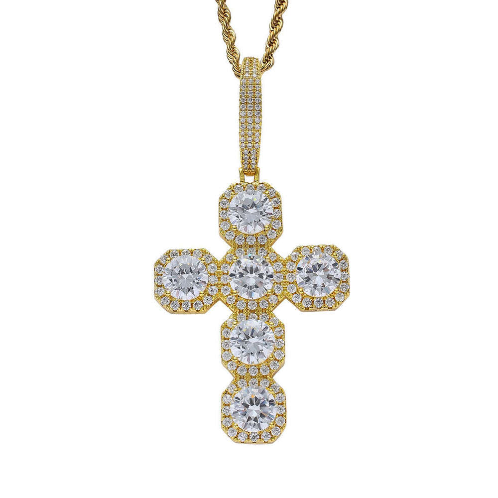 moissanite New European American cross-border style full-diamond cross pendant with large cubic zirconia and diamond arrangement, fashionable, light l - view 6