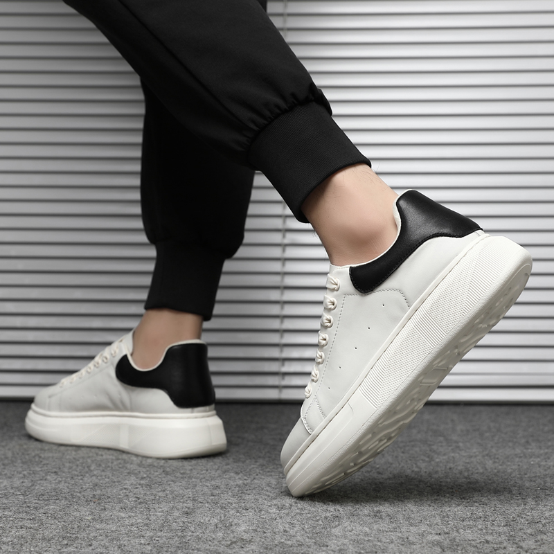 luxury shoes 2026 Men's White Black Heel Platform Sneakers Casual Lace-Up Thick Sole Skate Shoes free shipping