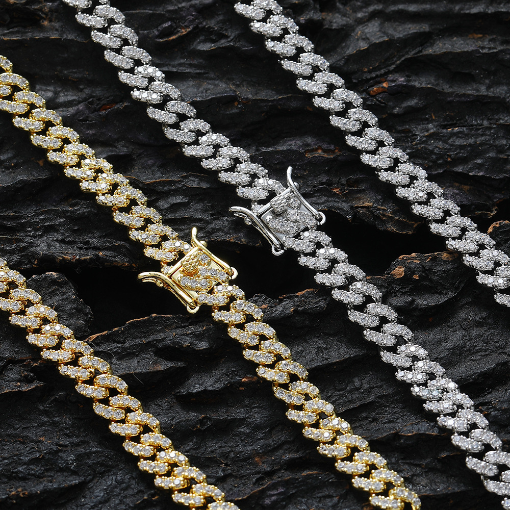6mm Three Zircon Womens Thin Cuban Necklace Hip Hop Personality Gift Copper Inlaid Zircon Hip Hop Necklace