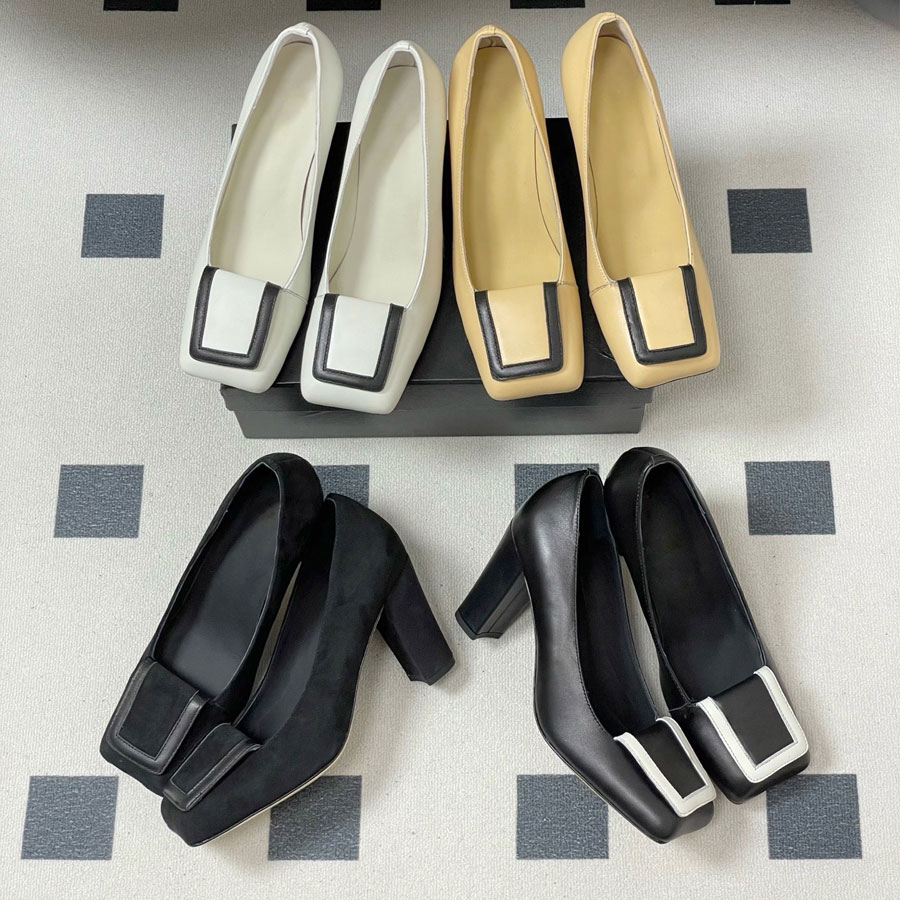 Top quality Suede pumps Chunky Block heel Sandals Dress Shoes womens real leather formal loafer Platform Luxury designer heels wedding party shoes