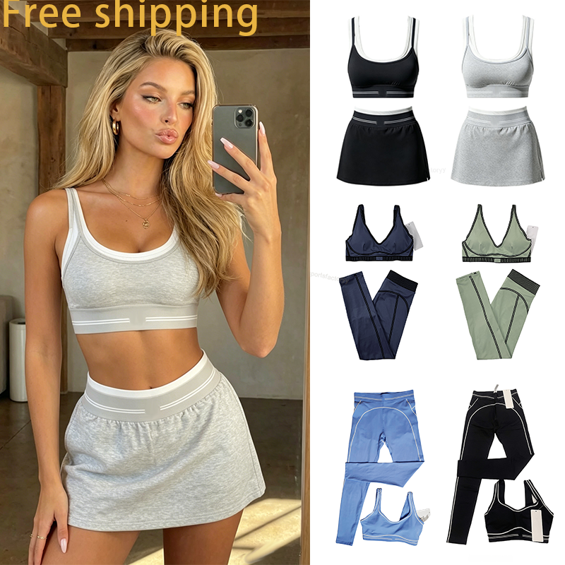 Women Clothes Set Sports Heart Throb Bra Leggings High End White Striped Low Back Dance Yoga Outfits Running Fitness Pilates Aloyogasets sets Women clothes