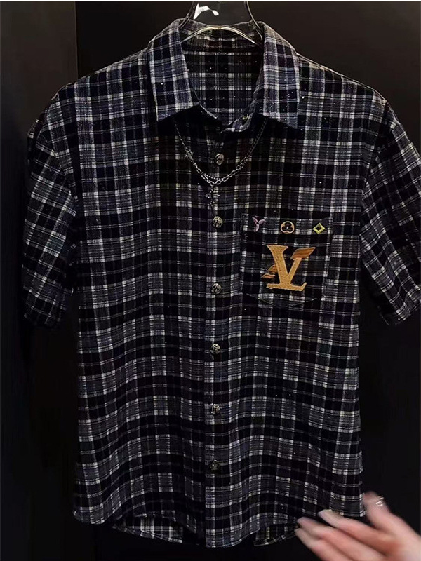 2026 summer new plaid embroidery design men's fashionable versatile short sleeved loose and comfortable casual shirt free shipping
