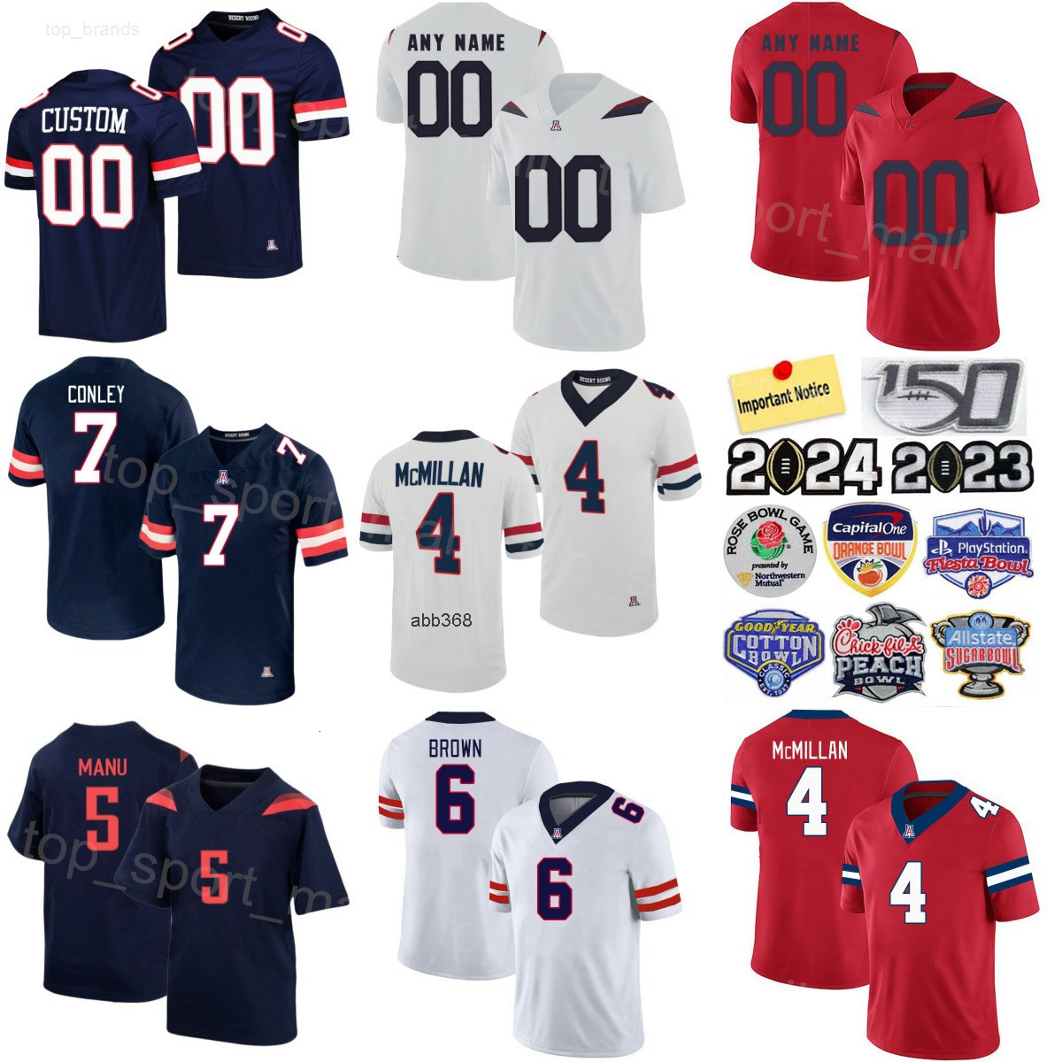 Women Men Youth College Football Arizona Wildcats Jerseys 11 Noah Fifita 7 Quali Conley 3 Kedrick Reescano 4 Tetairoa McMillan 1 Jacory Croskey-Merrit