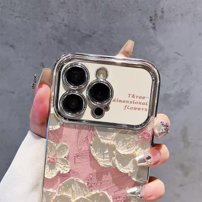 Pink oil painting floral suitable for Apple iPhone 17, Huawei Pura 80, personalized full-cover anti-drop protective case
