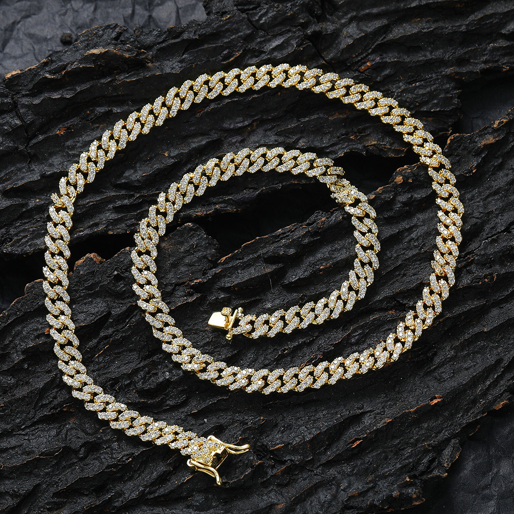 6mm Three Zircon Womens Thin Cuban Necklace Hip Hop Personality Gift Copper Inlaid Zircon Hip Hop Necklace