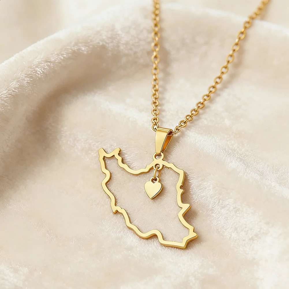 Cazador Gold Color Iran Map Heart Pendant Necklace Stainless Steel Iranian Necklaces for Women Waterproof Jewelry Gift Wholesale 260421 - view 6
