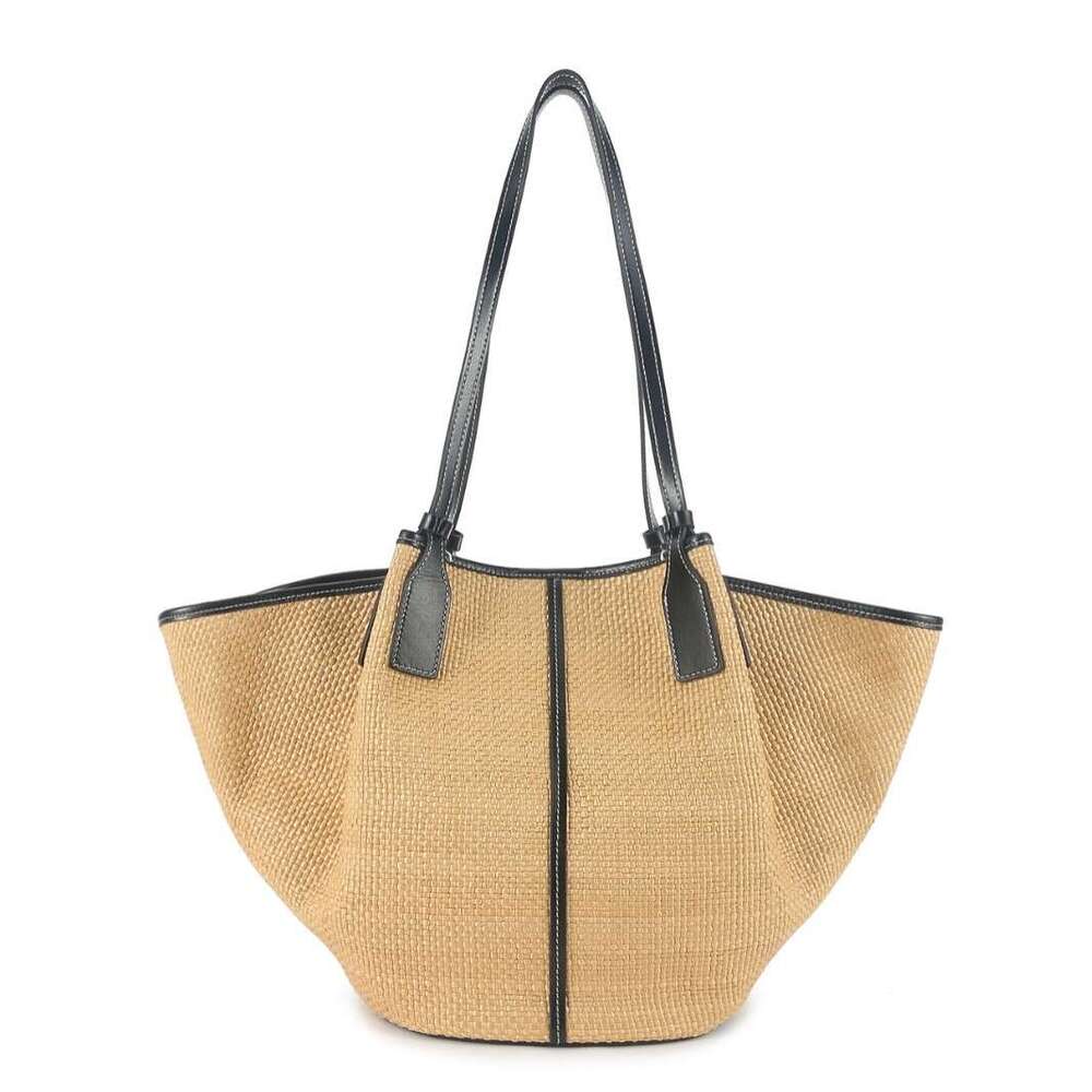 2026 Summer Niche Design Woven Tote, Straw & Cowhide Splicing, Korean Style Large Capacity Shoulder Bag, Boho Beach Vacation Daily Handbag SENYY