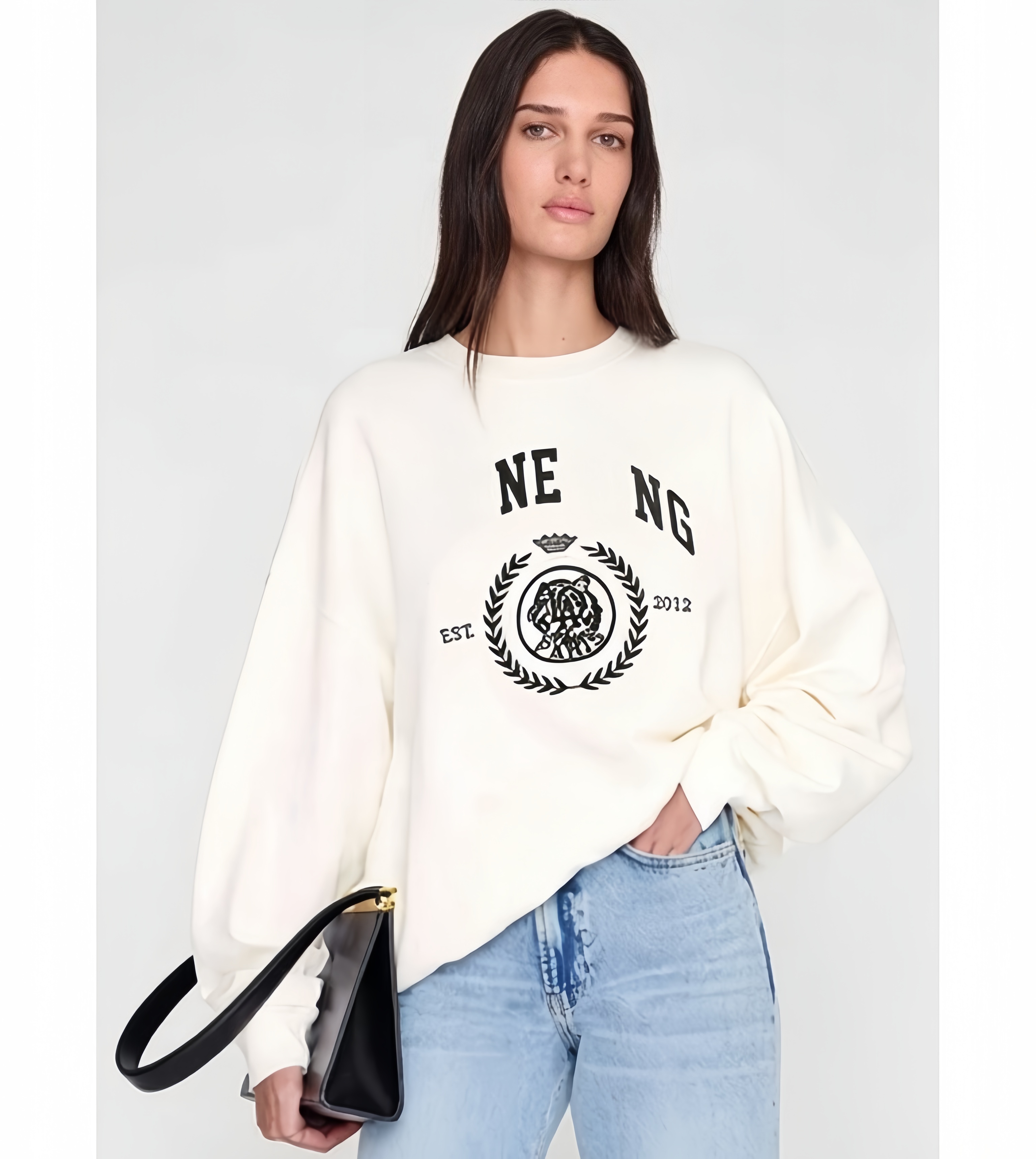 AB White Embroideried Crewneck Sweatshirts New Women Designer Pullover Hoodie Fashion Loose Jumpers