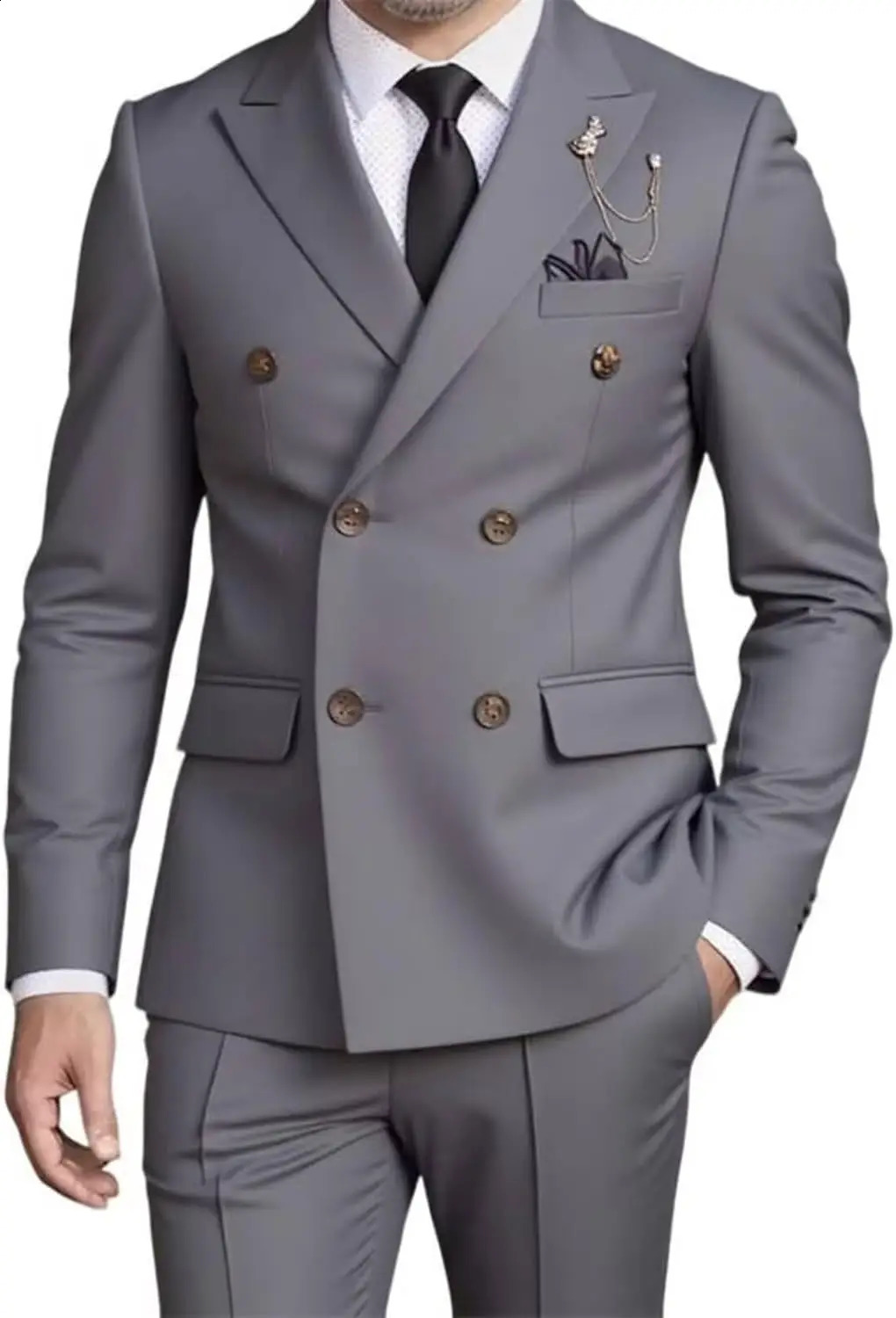 Mens Double-Breasted Suit SetBusiness Formal Suit with Pants Classic 6-Button n 260424