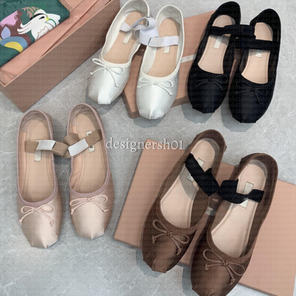 Ballet Paris Designer Professional Dance Shoes Satin ballerinas Bowknot Round toe Shallow Mouth Single Shoe Mary Jane comfortable flat sandals women Loafers 35-40