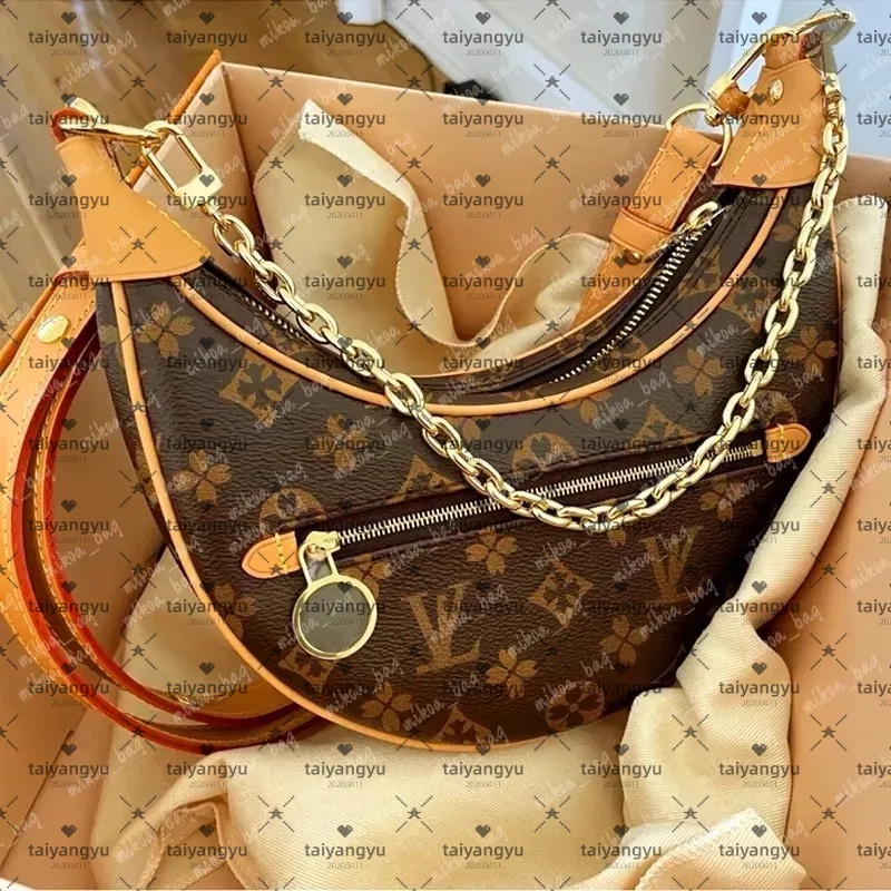 Luxury bag Loop Croissant bag shoulder hobo designer Purse Cosmetic half-moon baguette underarm Handbag crossbody Metal Chain Collection Women size 23X7X1