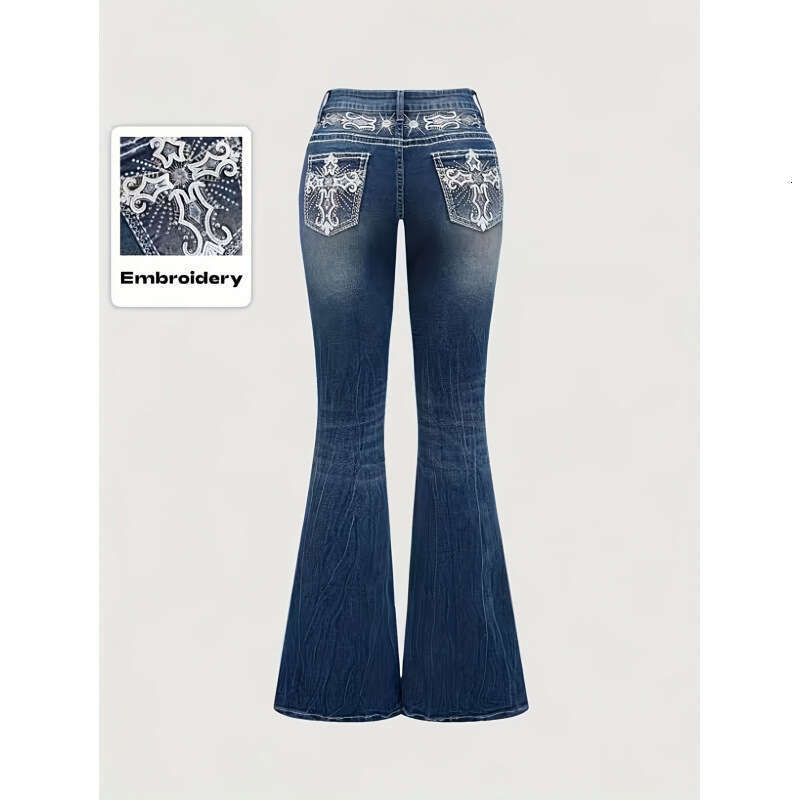 Luxury Brand Designer Clothes Y2k Cross-Border Miss Me European And American Fashion Hot Girl Retro Low-Waist Embroidered Wing Cross Slim-Fit Jeans For Women