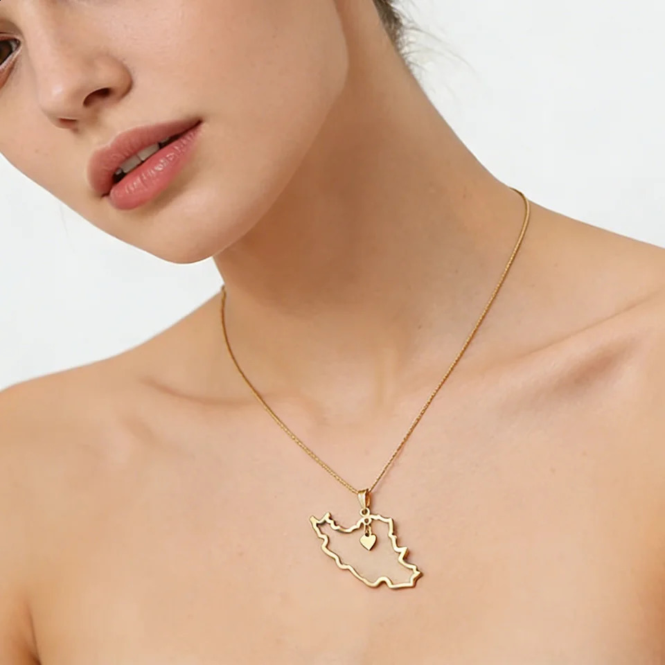 Cazador Gold Color Iran Map Heart Pendant Necklace Stainless Steel Iranian Necklaces for Women Waterproof Jewelry Gift Wholesale 260421