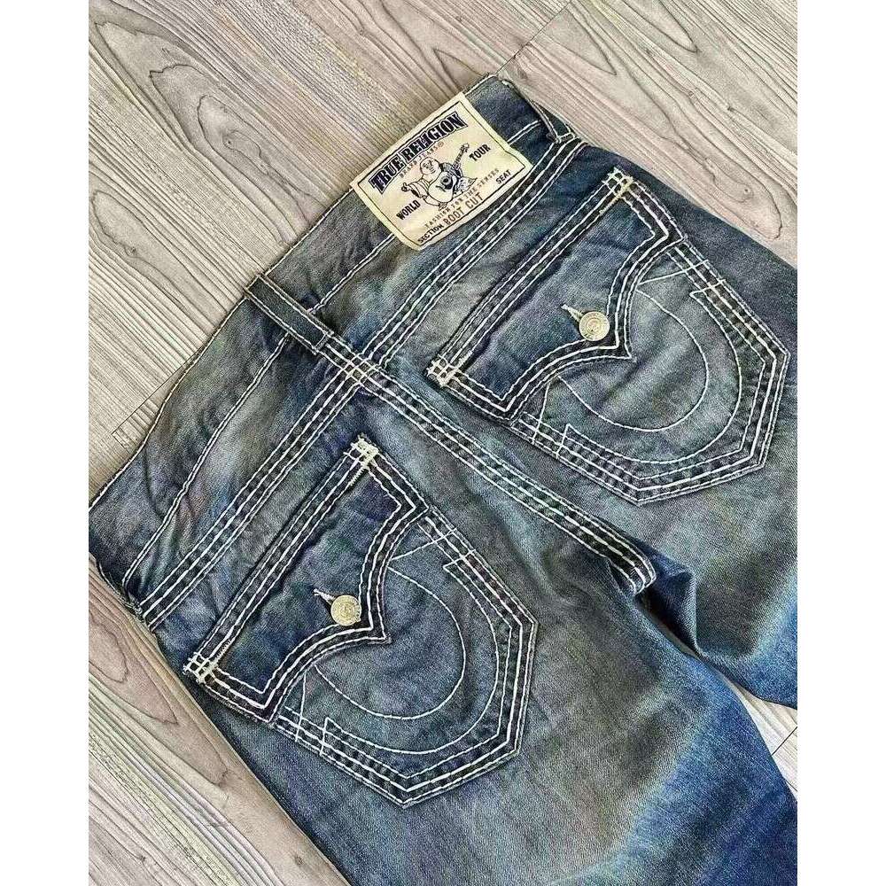 True Religionly Jeans Men's Streetwear Polar Big Boy Y2k Harajuku Hip Hop Cartoon Figureembroidery Retro Blue Baggy Pants True Denim Mens Womens Wide Leg Trouser Adf