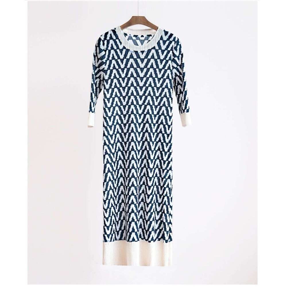 Summer New Miyake Pleated Long Dress, Plus Size Women Printed Pattern Slimming Dress, Elegant Fashion Casual High End Daily Party Elegant Lady Maxi Dr