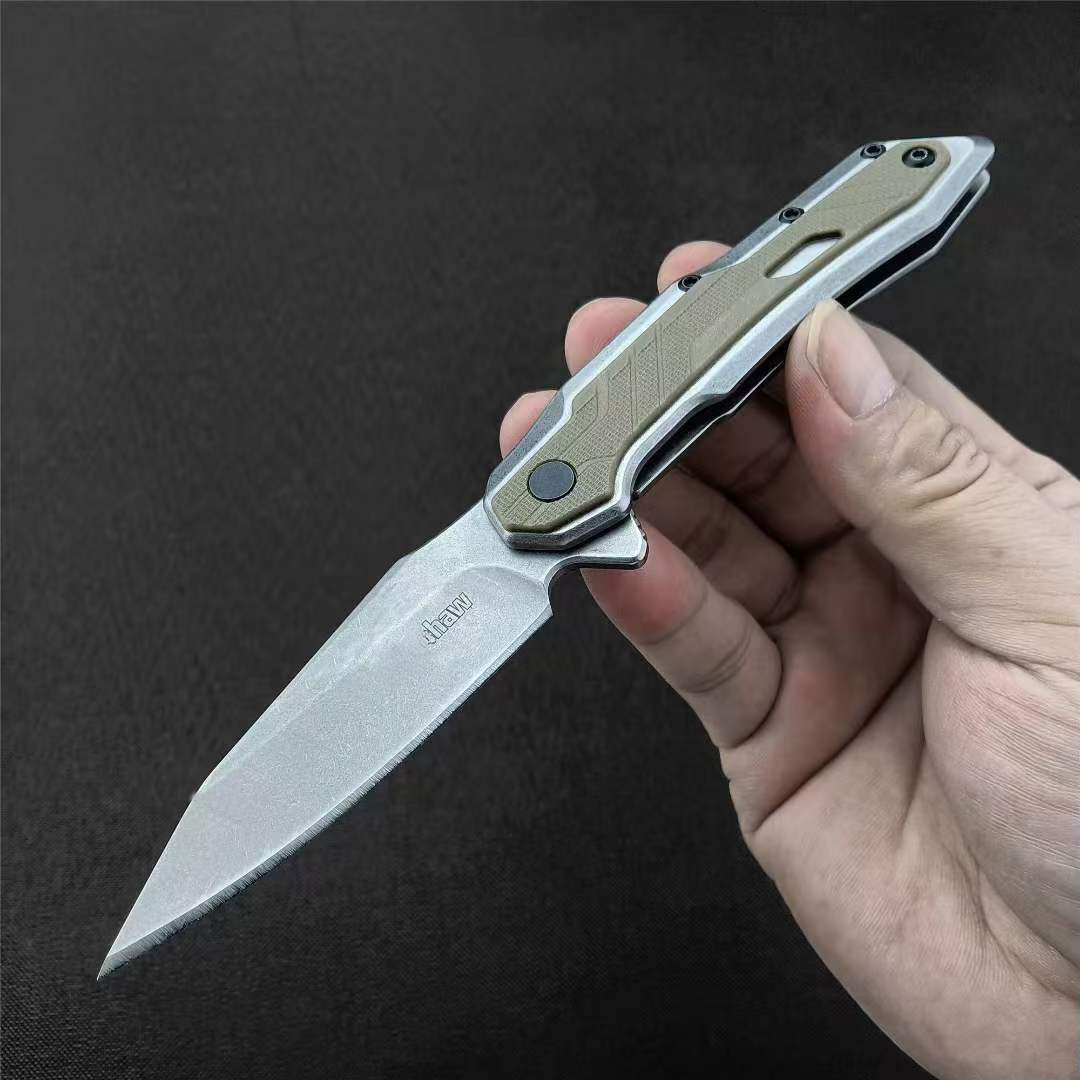 KS 1369 Folding Pocket Knife Assisted Flipper 2.95 Inch 8Cr13Mov Stonewashed Clip Point Blade G10 Handle for Camping EDC