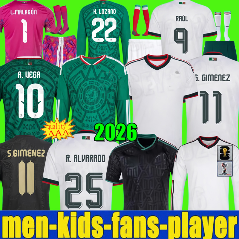 Mexico 2026 World Cup RAUL CHICHARITO Soccer Jerseys LOZANO 26 27 H.LOZANO Men Kids Football Shirts Uniforms Fans Player Version GIMENEZ 2025 long