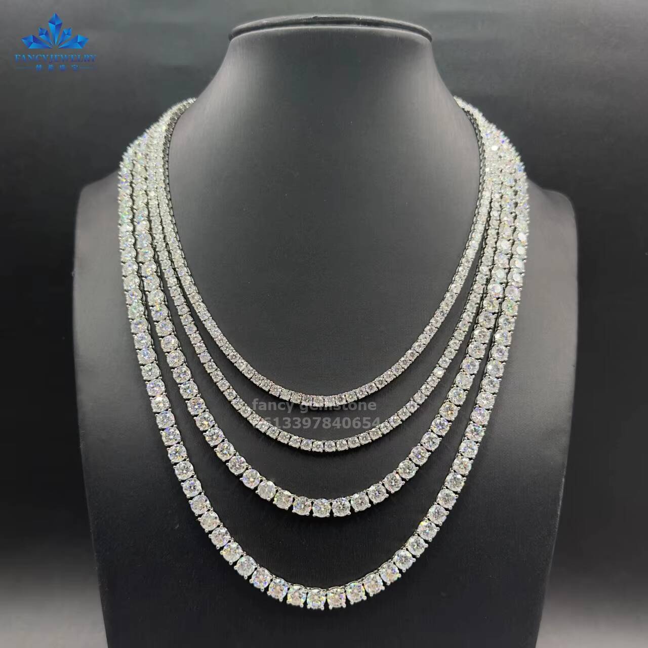 Custom Iced Out White Gold Color 925 Sterling Sliver Mossinate Vvs Tennis Link Chain Mens Necklace Montre Femme Bracelet