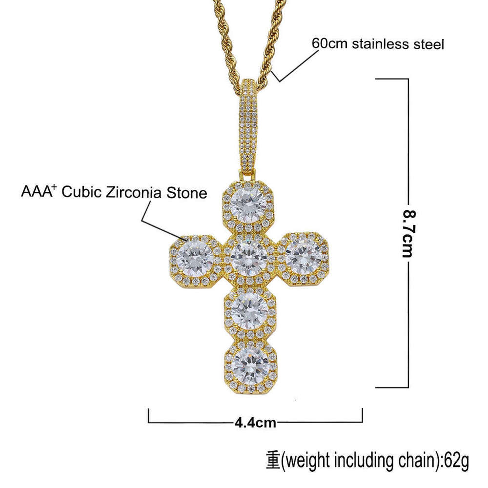 moissanite New European American cross-border style full-diamond cross pendant with large cubic zirconia and diamond arrangement, fashionable, light l - view 4