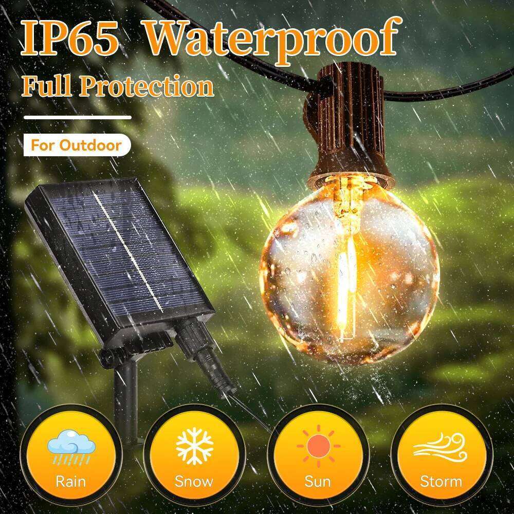 Outdoor Solar Light IP65 Waterproof E12 Bulb Garden String Lamp Remote Control Christmas Fairy Lights for Yard Decor Lighting