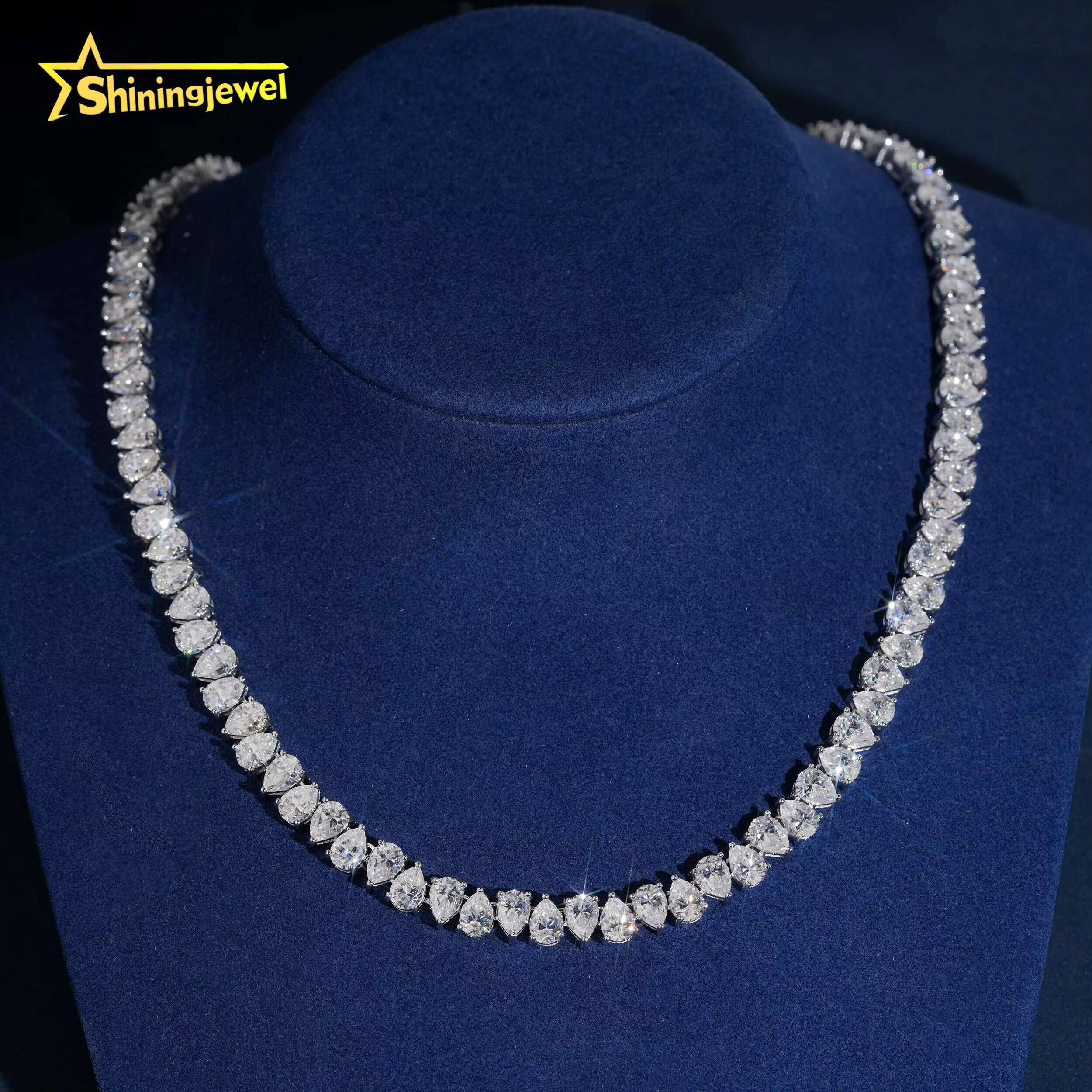 Hip Hop Jewelry 925 Sterling Silver Gold Plated Pass Diamond Test VVS Pear Cut Moissanite Tennis Chain Necklace Fine Jewelry - view 5