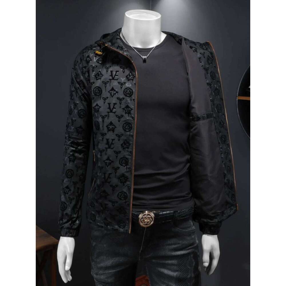 Spring New Dark Designer Fashion Flower Jacket Large Size Hooded Casual Coat European Station Handsome Top Trendy Men's Clothing