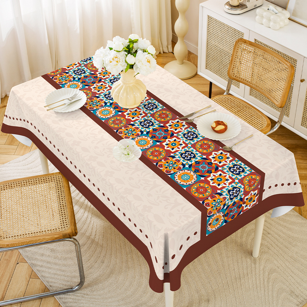 YL-38544 Custom Middle Eastern Style Rectangular Tablecloth, Waterproof, Oil-proof, Wash-free, Household PVC Coffee Table/Dining Table Cloth Wholesale