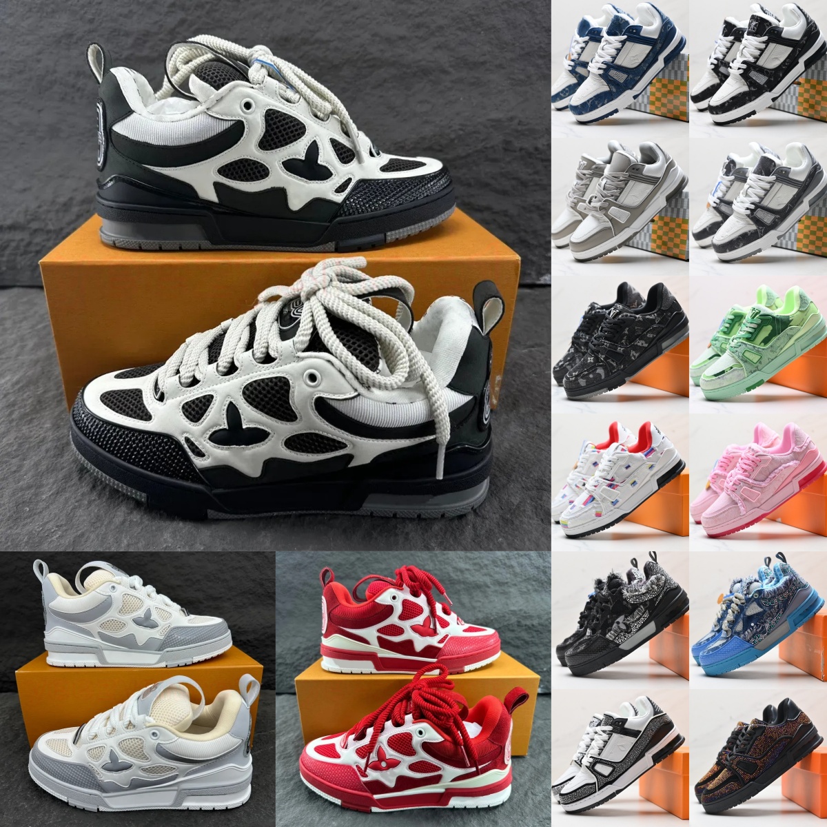 Skate designer sneakers luxury mens trainers sneaker casual runner outdoor leather flower skates tennis shoes women fashion men shoes with box