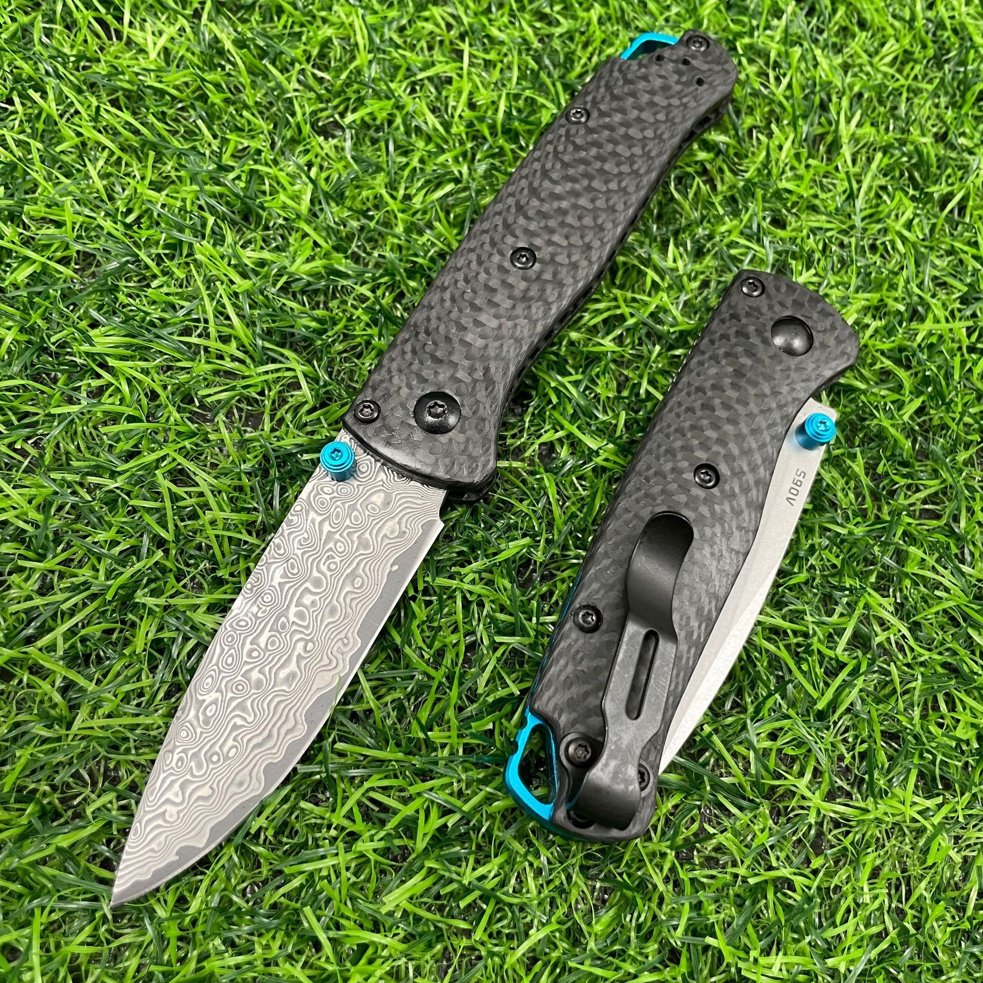 BM535 Folding Tactical Knife Damascus Steel Blade Bugout Knife Carbon Fiber Handle Pocket Outdoor Camping Self-defense Knives