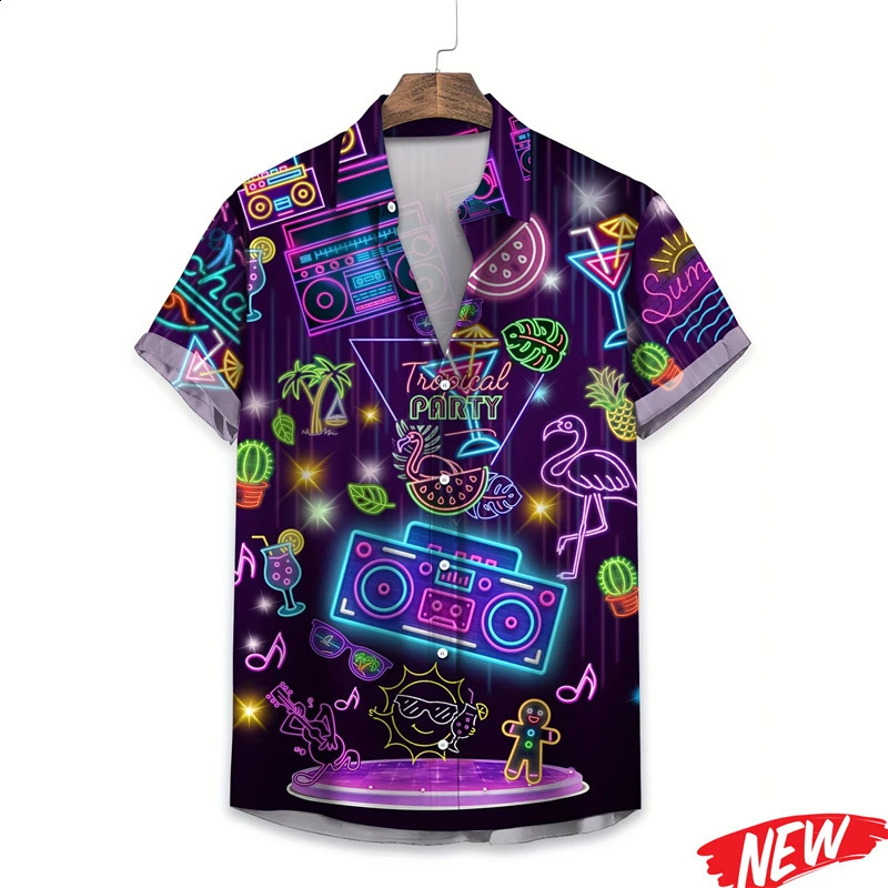 Retro 80s 90s Graphic Hawaiian Shirts For Men Clothing 3d Printing Button Shirt Unisex Fashion Street Lapel Short Sleeve 260424