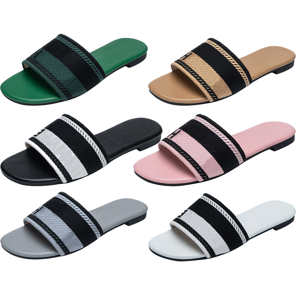 10A Trendy Foreign Trade 2026 Women's Sandals Summer New Embroidered Designer Sandals Letters Versatile Brand Flat Non-slip Women's Outdoor Sandals