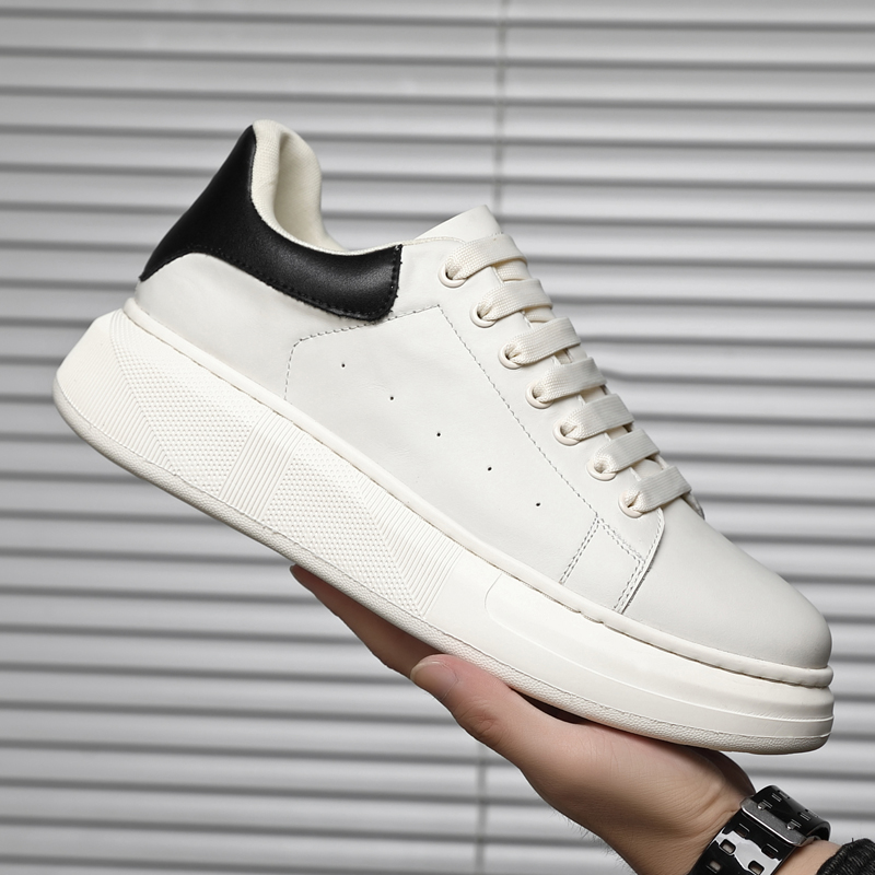 luxury shoes 2026 Men's White Black Heel Platform Sneakers Casual Lace-Up Thick Sole Skate Shoes free shipping