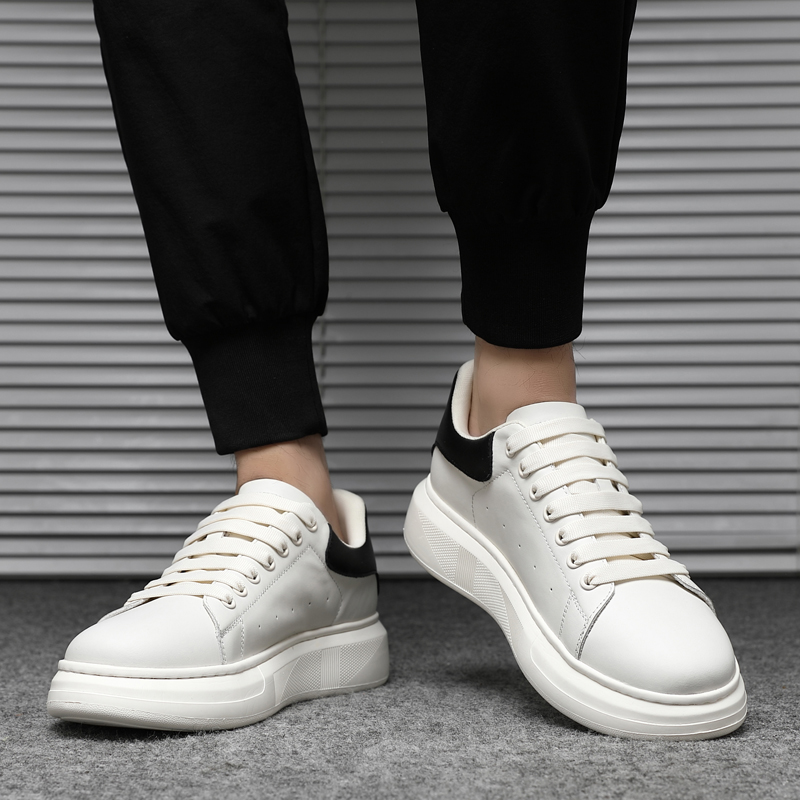 luxury shoes 2026 Men's White Black Heel Platform Sneakers Casual Lace-Up Thick Sole Skate Shoes free shipping