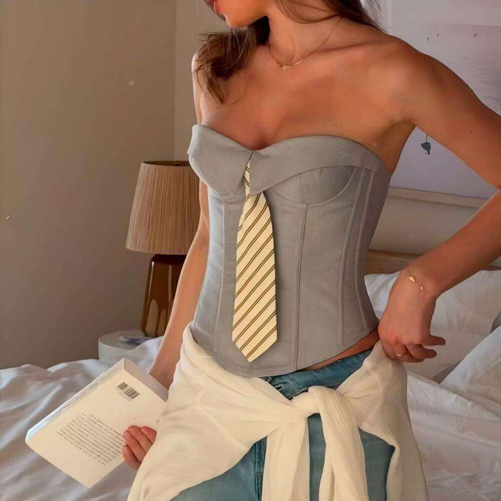 Cross-Border Independent Station INS Street European and American Style Hot Girl Tie Pure Desire Tube Top Solid Color Small Vest for Women 70273