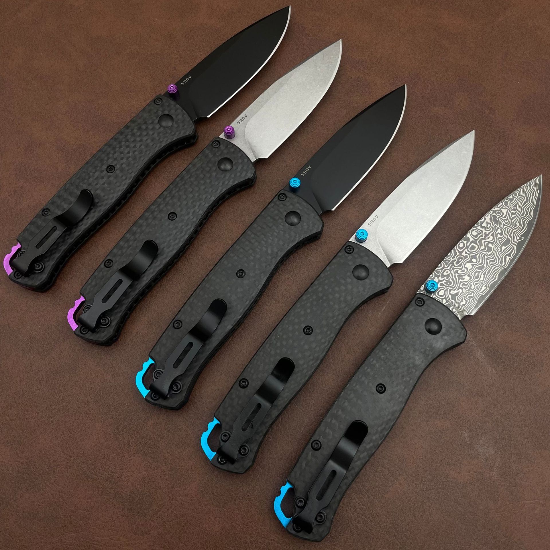 BM 533/535 Folding Knife Damascus Steel Blade Carbon Fiber Handles Sharp Field Hunting Knife Survival Tactical Tool with Pocket Clip