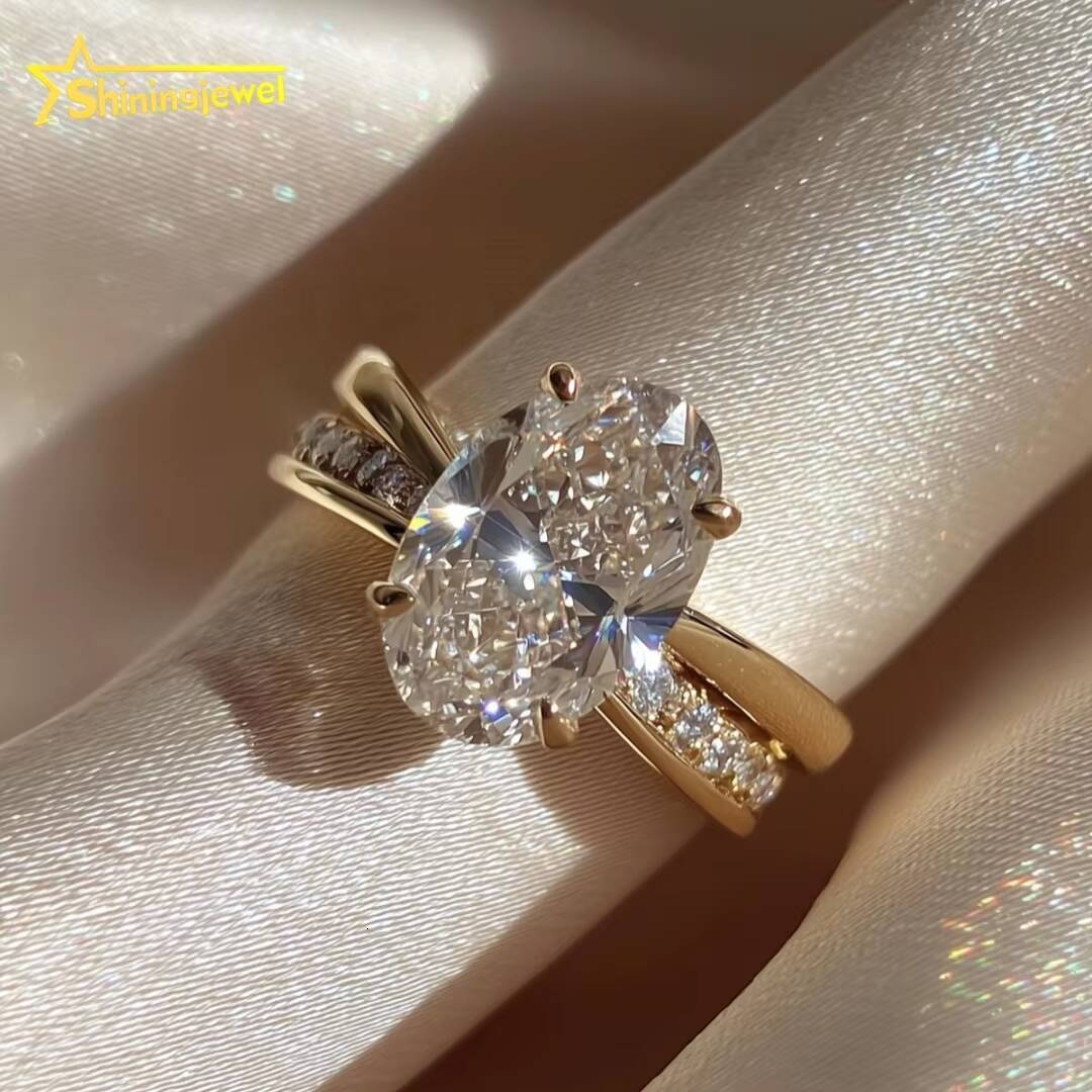 IGI Certified Oval Lab Grown Diamond Side Stone Ring Women Custom 10K 14K 18K VVS Lab Grown Diamond Engagement Ring Jewelry