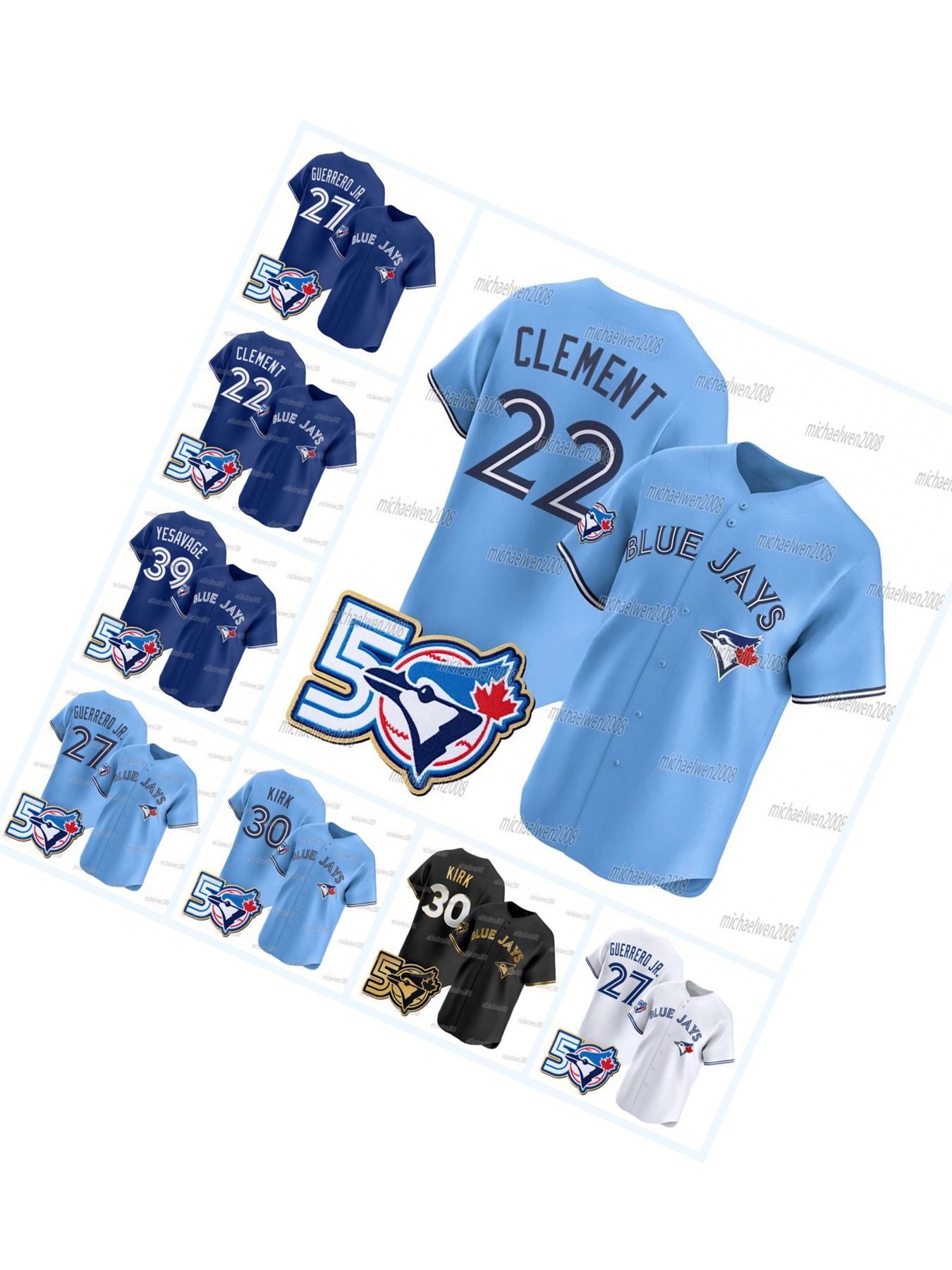 Blue Jays 2026 50th Anniversary Patch Jersey Ernie Clement Vladimir Guerrero Jr. Trey Yesavage Max Scherzer Andres Gimenez Daulton Varsho Lenyn Sosa Alejandro Kirk