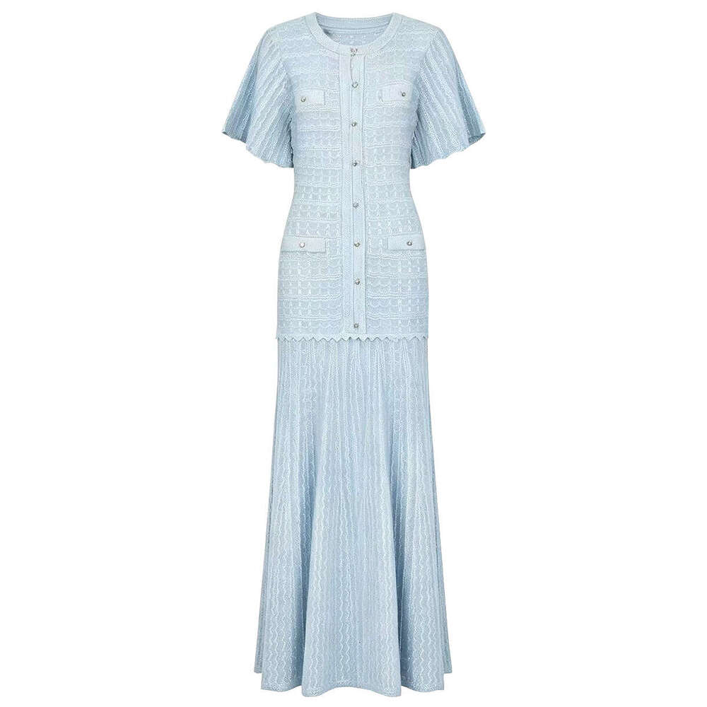 Designer's high-quality summer new celebrity internet celebrity slim fit rhinestone short sleeved round neck shiny k30 silk dress