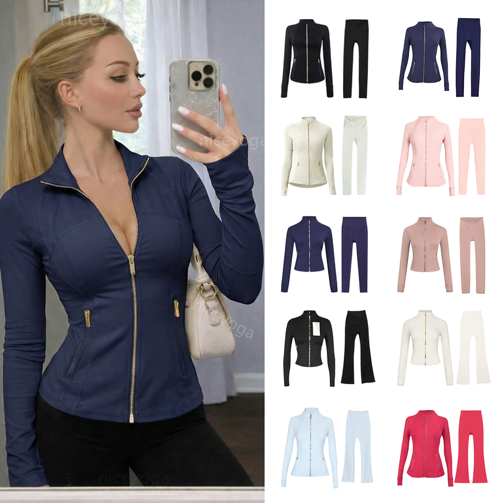 Women designer Yoga Cropped Jacket Outfit Women Gold Zipper Activewear Slim Fit Zip Thumb Hole Running Workout Fitness men luluism lemonic Women jackets sets