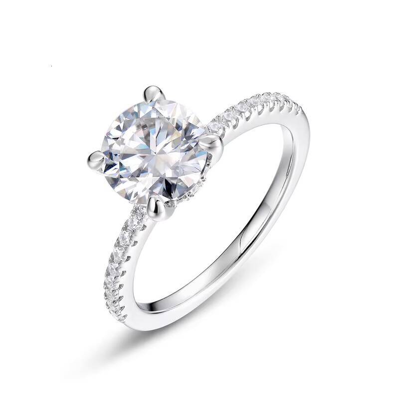 S925 Sterling Silver Round Brilliant Cut Moissanite 6 Prong Solitaire Engagement Ring for Women
