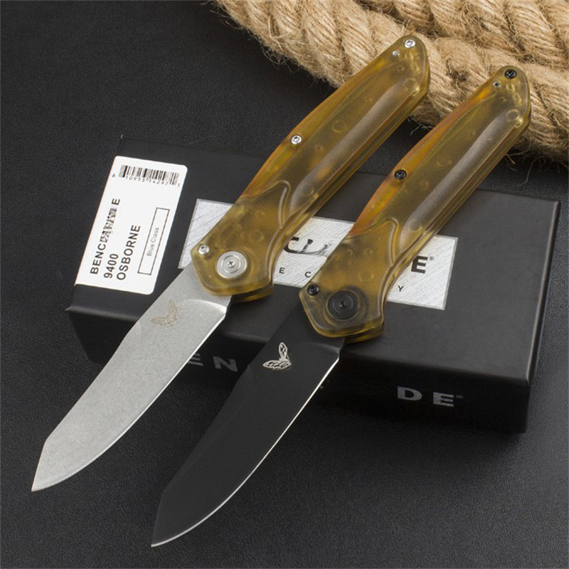 BM9400 Folding Knife PEI transparent material Handle High Hardness Folding Knife Outdoor Hunting Camping Hiking EDC Pocket Knife