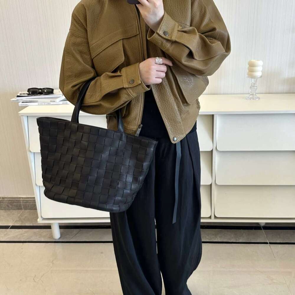 2026 New RO W Sheepskin Woven Tote, Full Genuine Leather Inside & Out, Large Capacity High End Shopping Bag, Versatile Shoulder Handbag for Women SENY