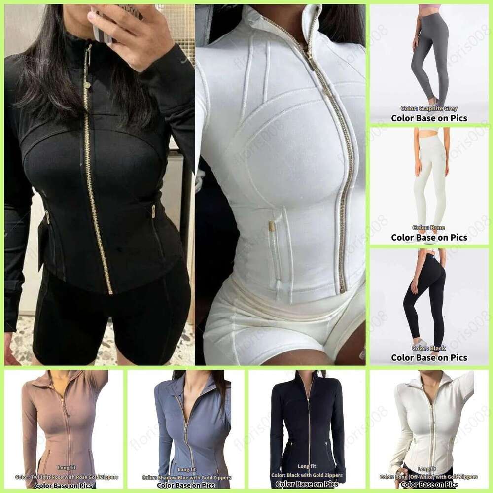 Top Quality designer Yoga Cropped Jacket Outfit Women Gold Zipper Activewear Slim Fit Zip Thumb Hole Running Workout Fitness jakets sets yh2