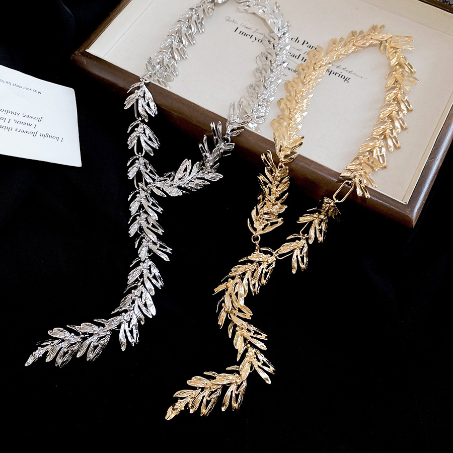 European American cross-border three-dimensional creative wheat ear Y-shaped necklace for women, unique and stylish long leaf tassel commuter accessor - view 6